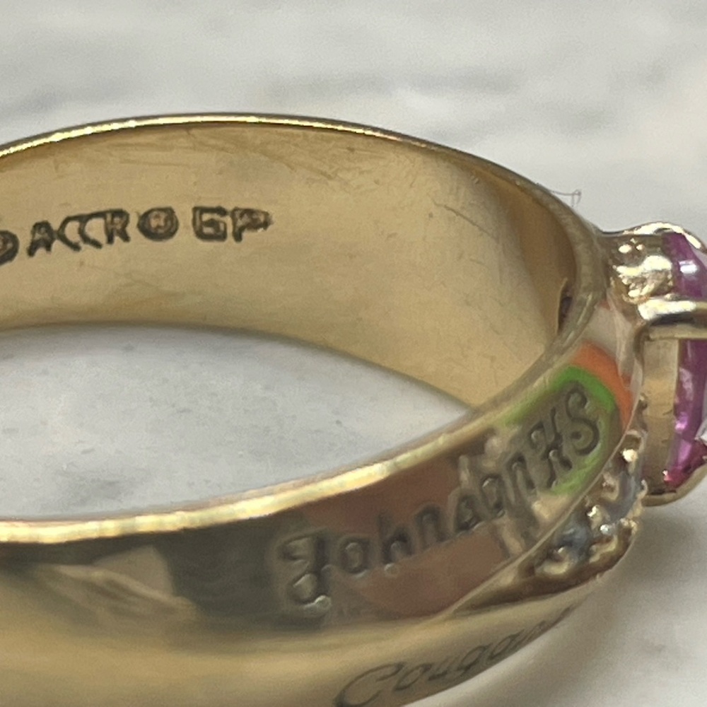 Vintage 1995 Class Ring Gold plated Pink Pear Stone CZ Accent Wildcats HS Size 6 - Picture 14 of 15